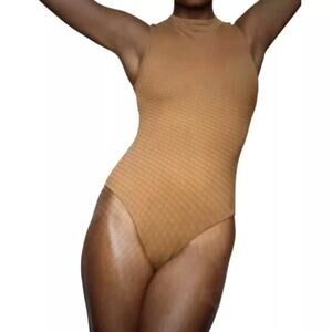 Skims Womens One Piece Swimsuit Size 3X Brown Minimalist Zip Beach Pool Vacation